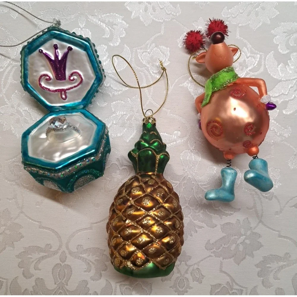 Glass Christmas Ornaments Set Of 3